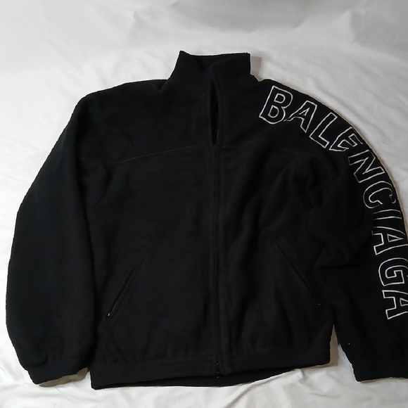Balenciaga Other - Balenciaga Black Fleece Zip Front Jacket with Sleeve Logo